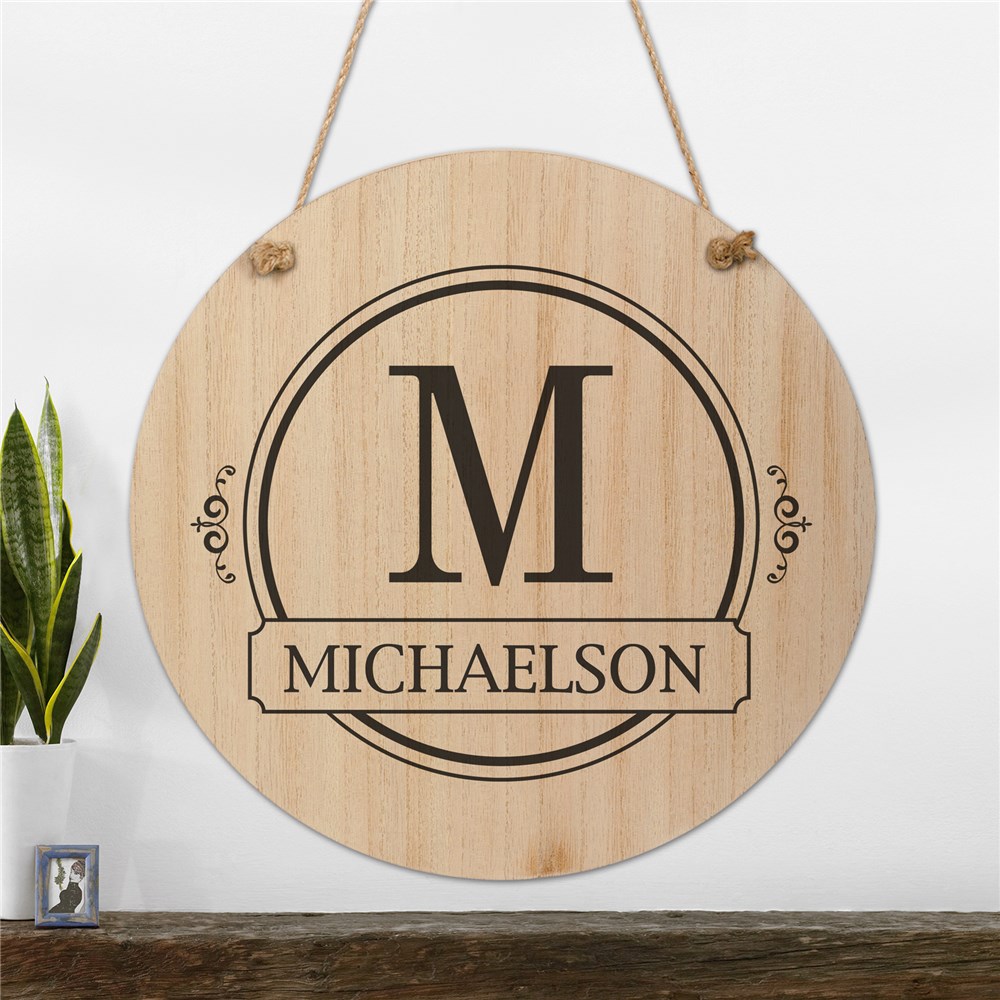 Personalized Hanging Wall Sign with Last Name & Initial