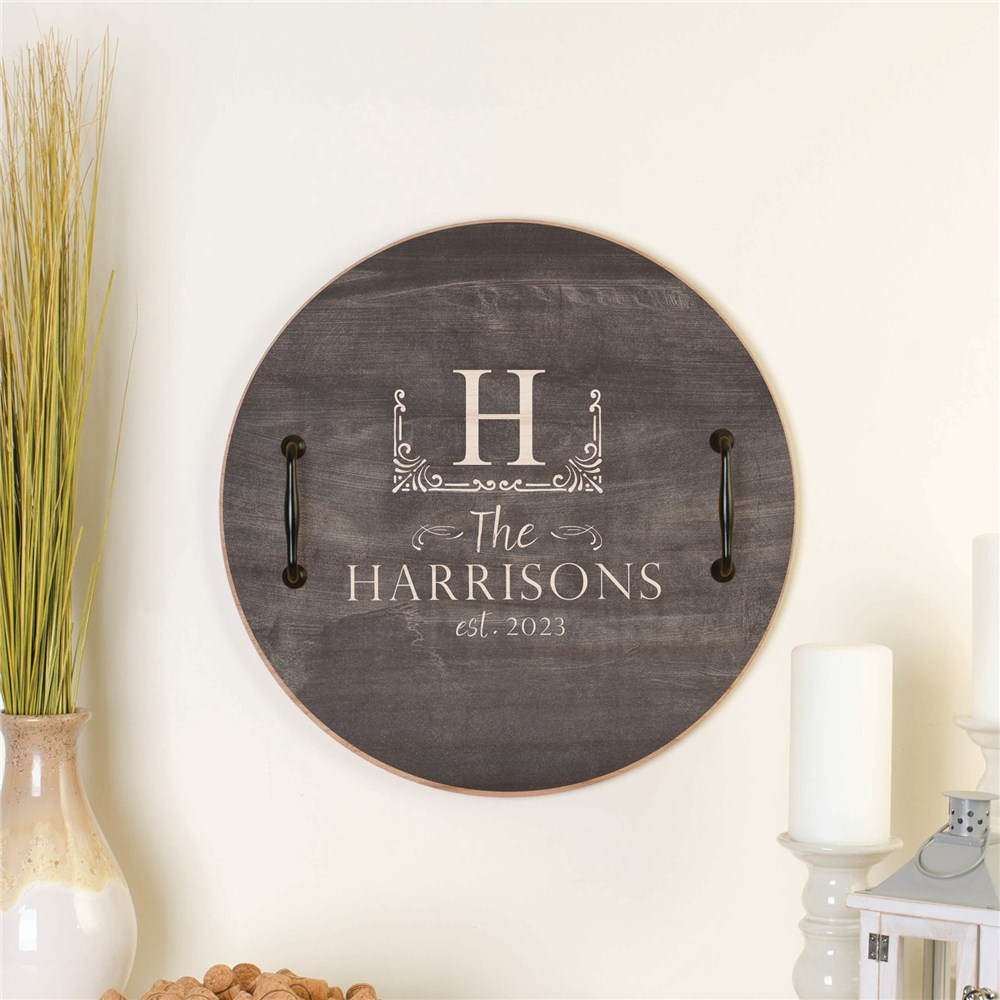 Personalized Name And Initial Chalkboard Round Tray 