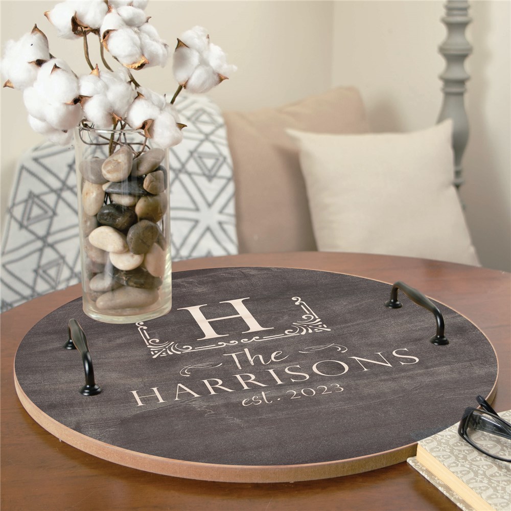 Personalized Name And Initial Chalkboard Round Tray 