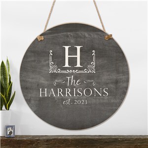Personalized Name And Initial Chalkboard Hanging Wall Sign 