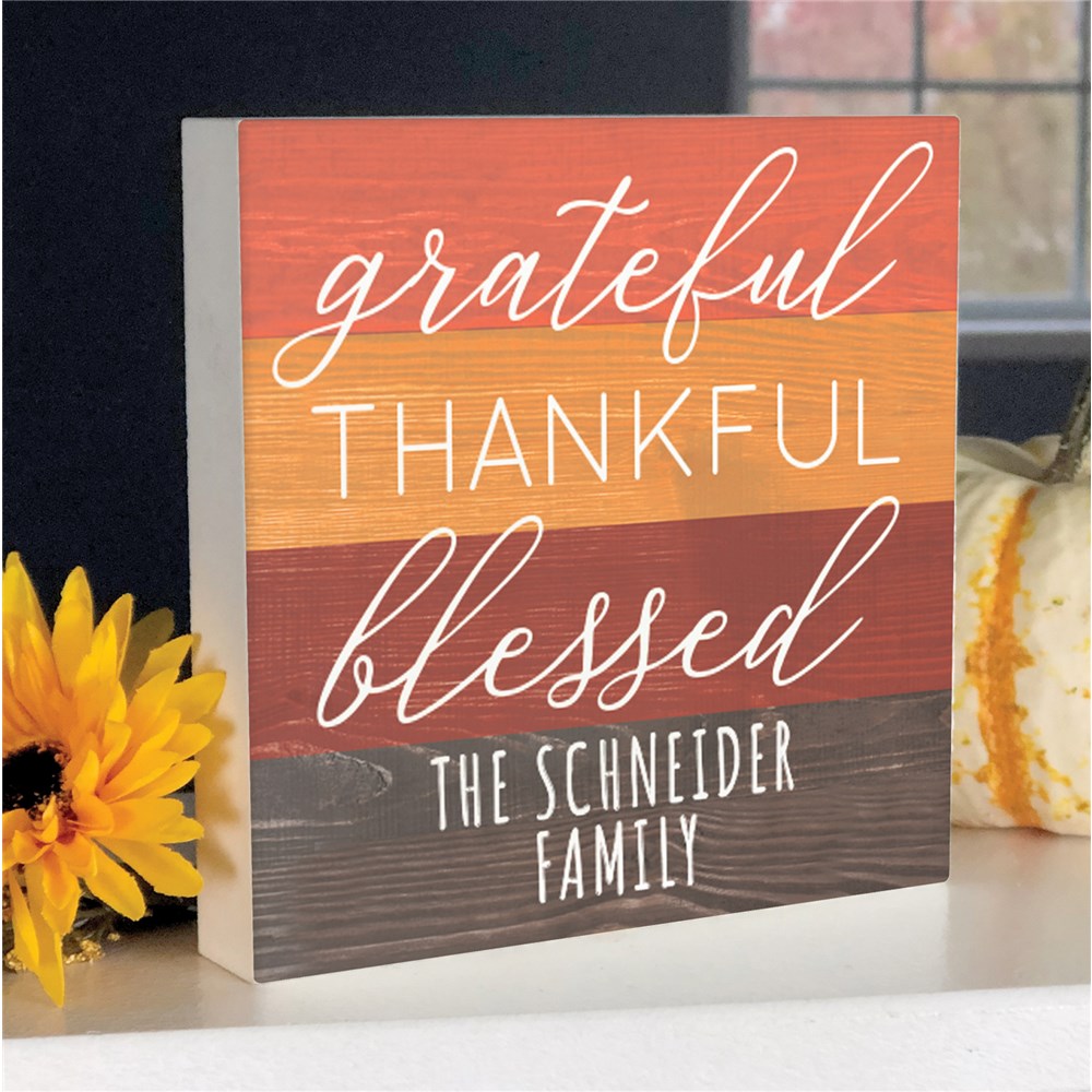 Personalized Fall Decor | Grateful Thankful Blessed Tabletop Sign