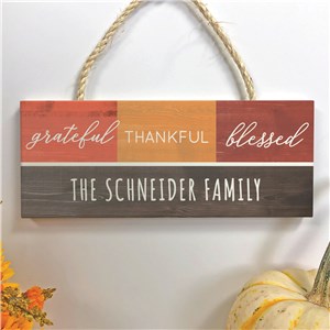Personalized Fall Hanging Sign | Grateful Thankful Blessed Decor