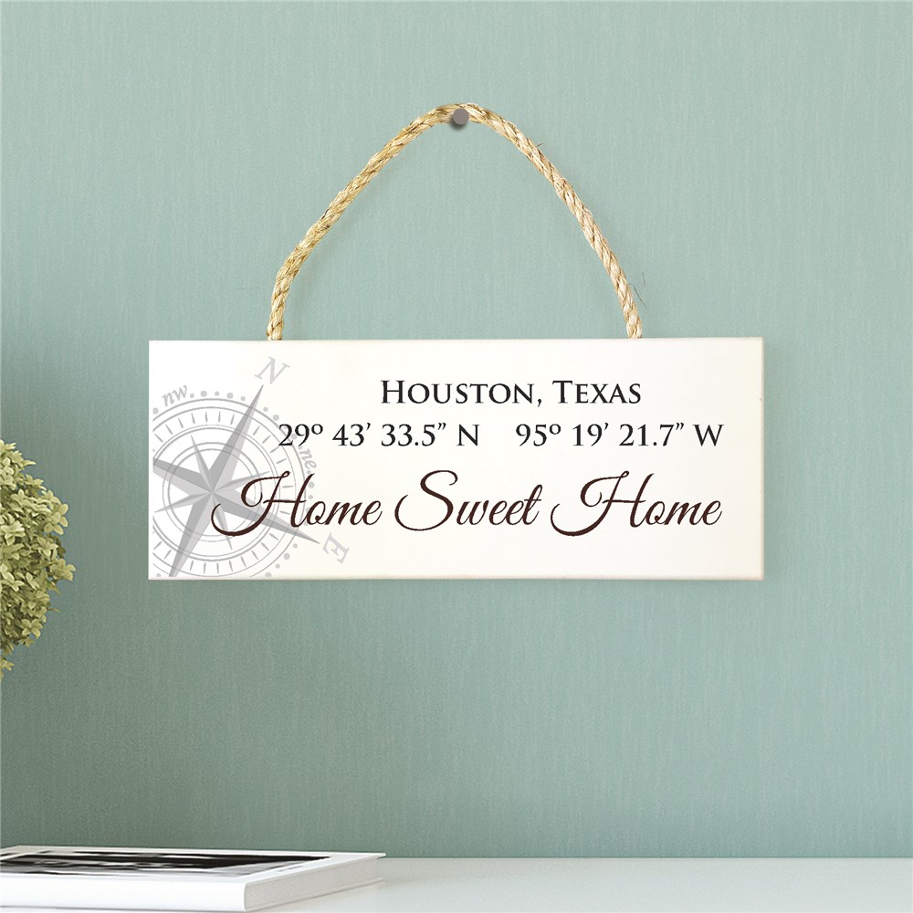 Personalized Coordinate Rope Hanger Sign | Home Sweet Home Sign