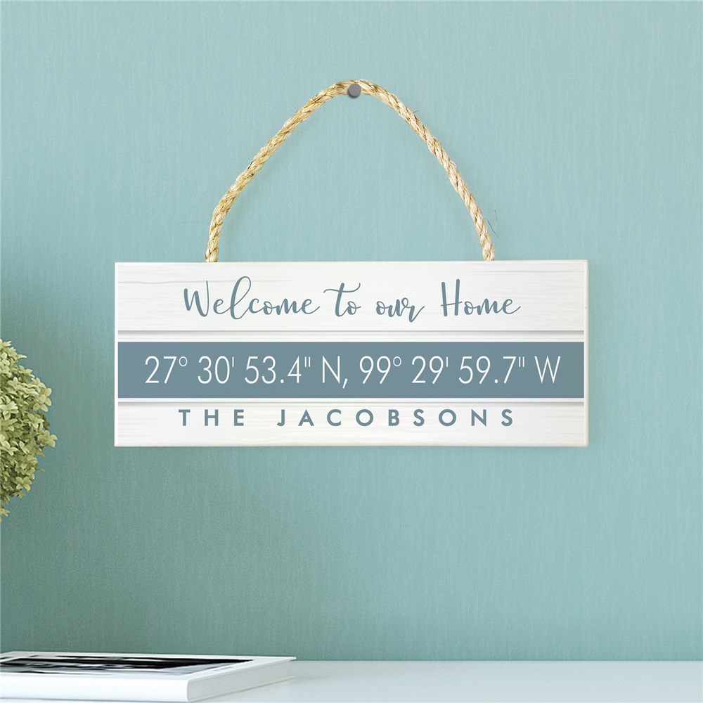 Family Begins Personalized Sign | Rope Wood Sign With Coordinates