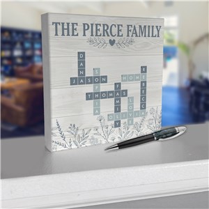 Personalized Blue Floral Crossword 6x6 Table Top Sign UV1575011