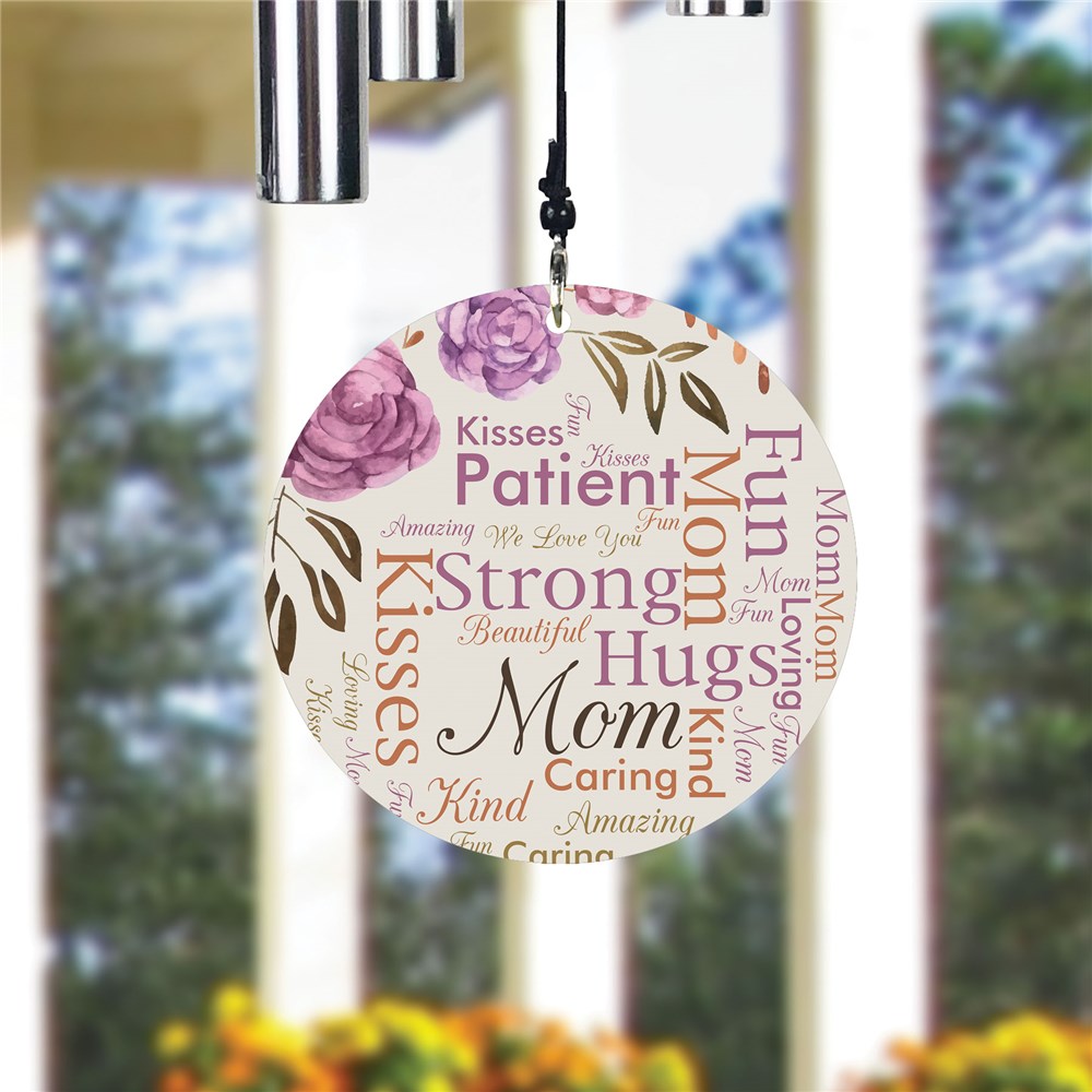 Personalized Water Color Flowers Word Art Wind Chime