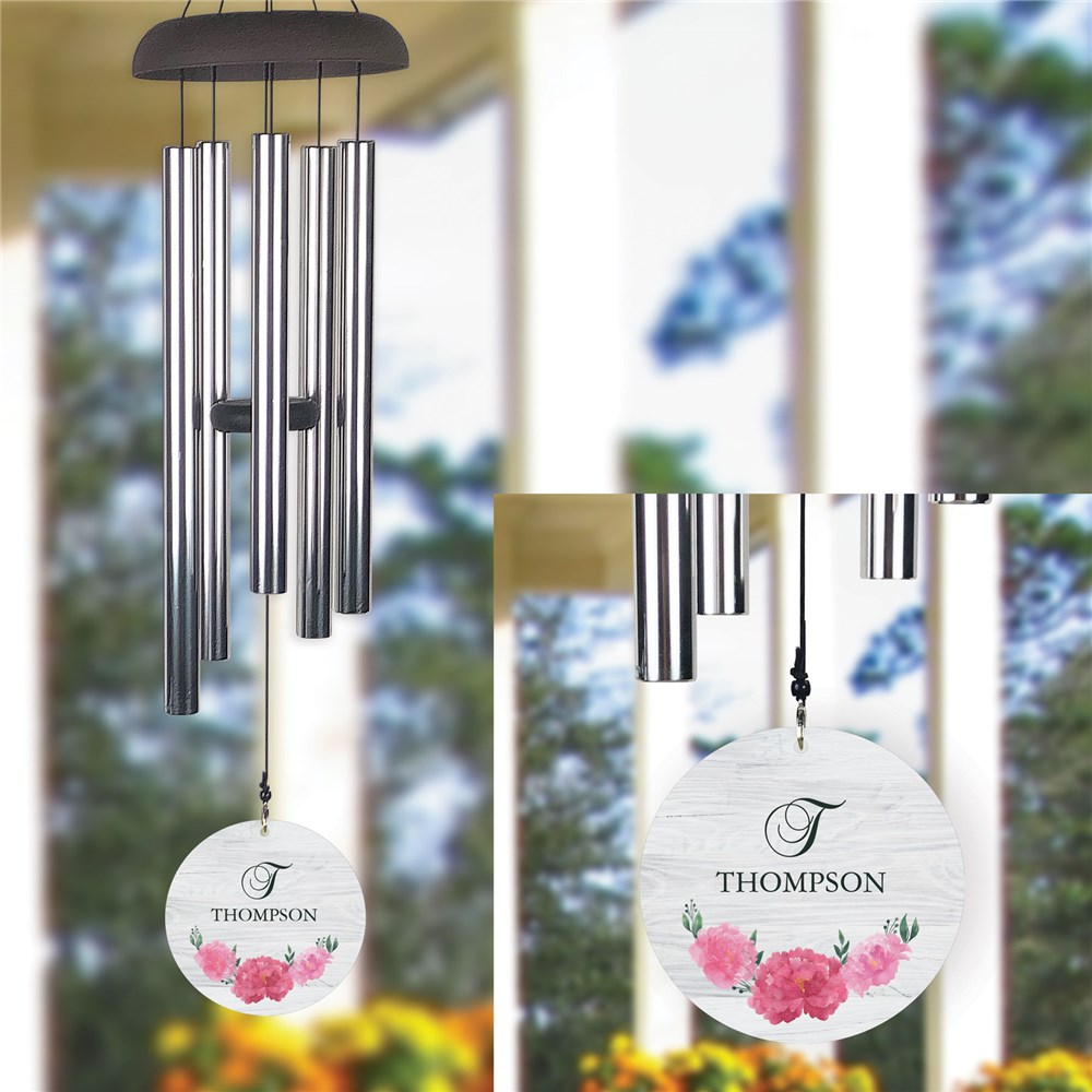 Personalized Pink Peonies Floral Wind Chime GiftsForYouNow