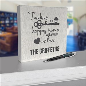 Personalized The Key To A Happy Home Square Table Top Sign