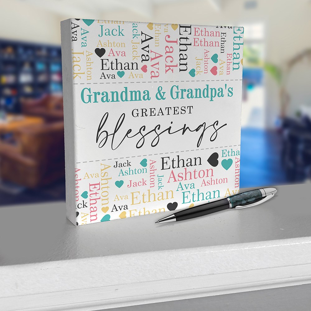 Personalized Greatest Blessings Word-Art Square Tabletop Sign
