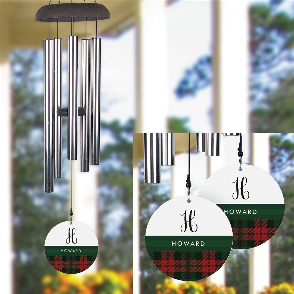 Personalized Plaid with Green Stripe Wind Chime