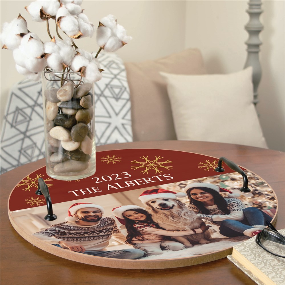 Personalized Serving Tray With Family Christmas Photo