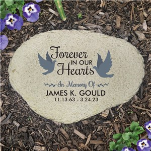 Personalized Forever In Our Hearts with Doves Flat Garden Stone