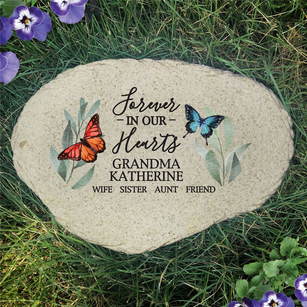  Flowers and Butterflies Forever In Our Hearts Flat Garden Stone