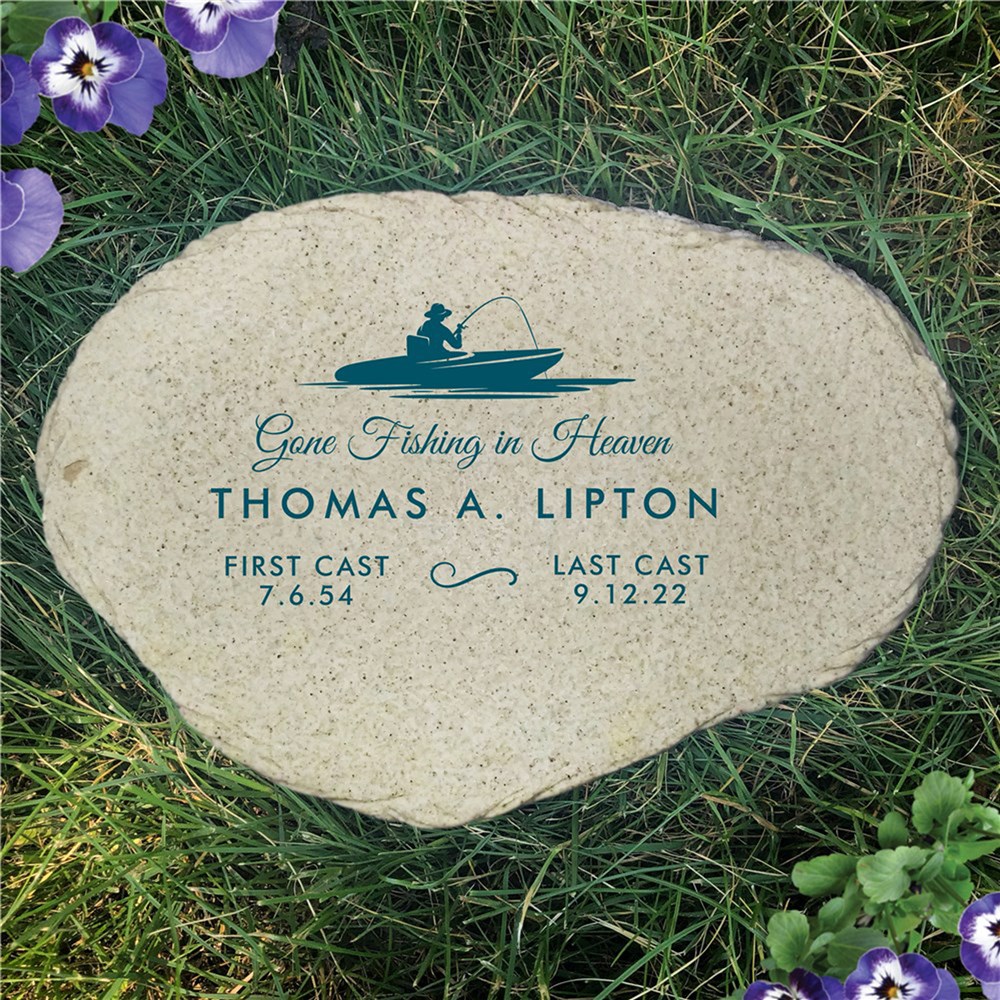 Personalized Gone Fishing in Heaven Flat Memorial Garden Stone