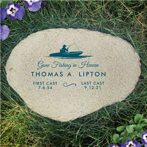 Personalized Gone Fishing in Heaven Flat Memorial Garden Stone