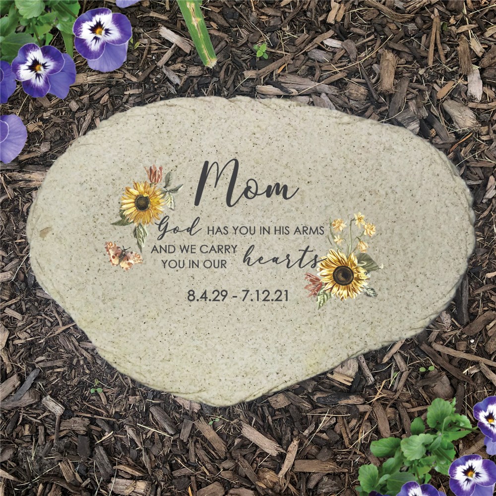 Personalized Flat Memorial Garden Stone with Sunflower
