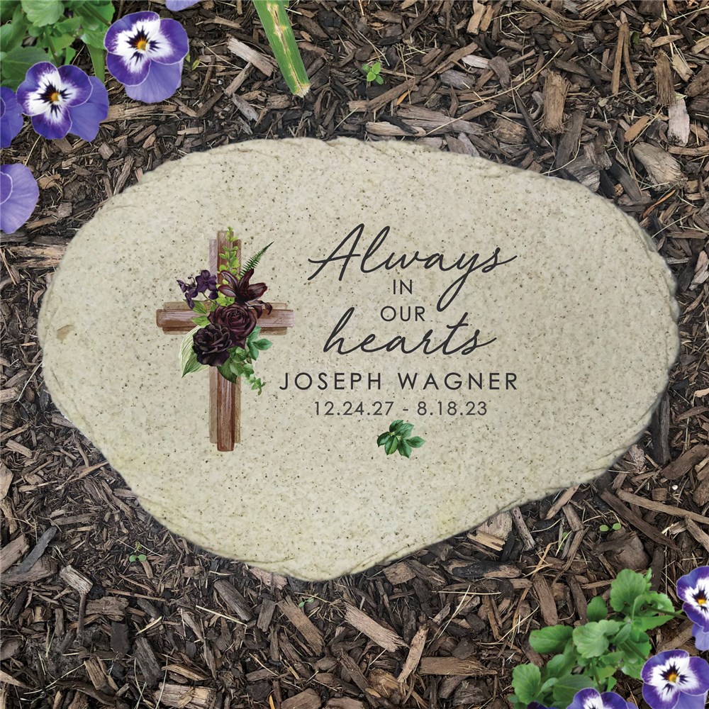 Personalized Always In Our Hearts Cross Flat Garden Stone
