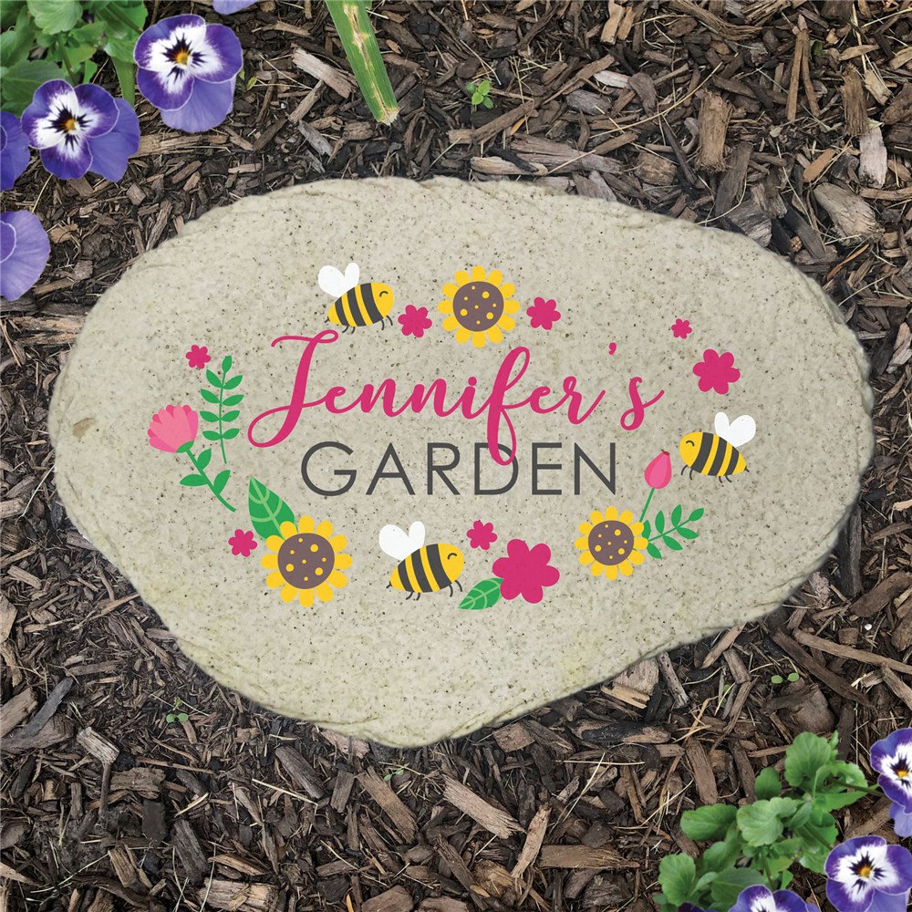 Personalized Bess and Sunflowers Flat Garden Stone