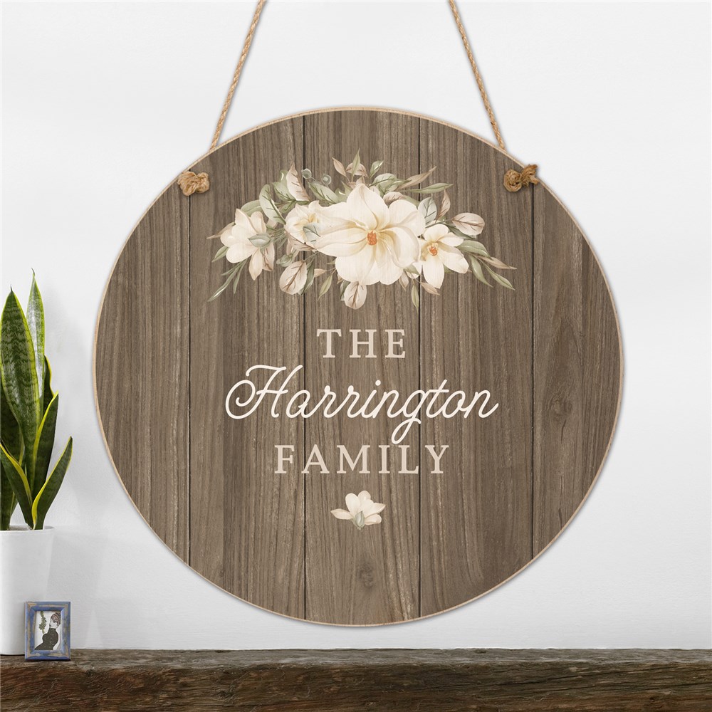 Personalized Magnolia & Wood Texture Hanging Wall Sign 