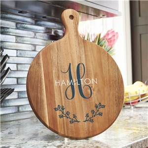Personalized Family Name & Initial with Branches Acacia Wood Paddle