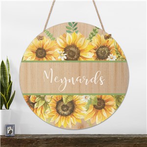 Personalized Round Wall Sign with Sunflowers Design