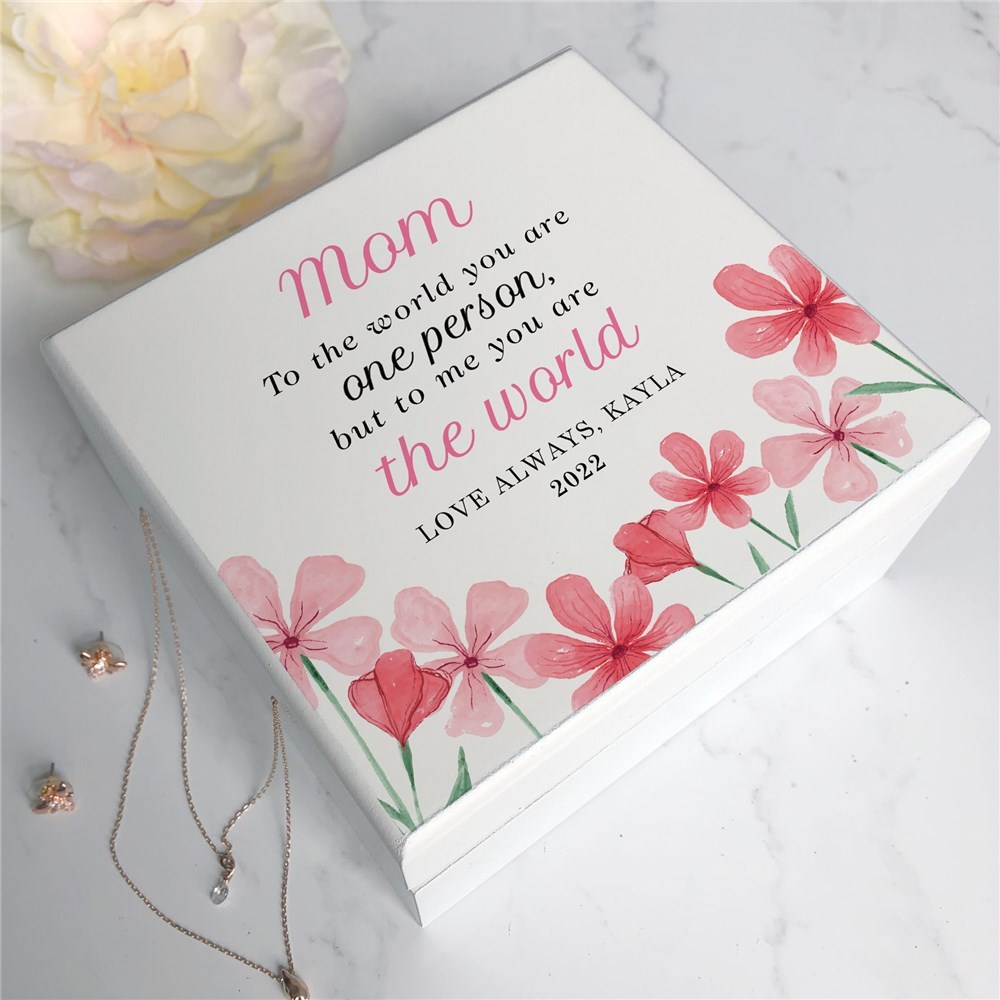 Personalized You Are the World Floral Jewelry Box for Mom