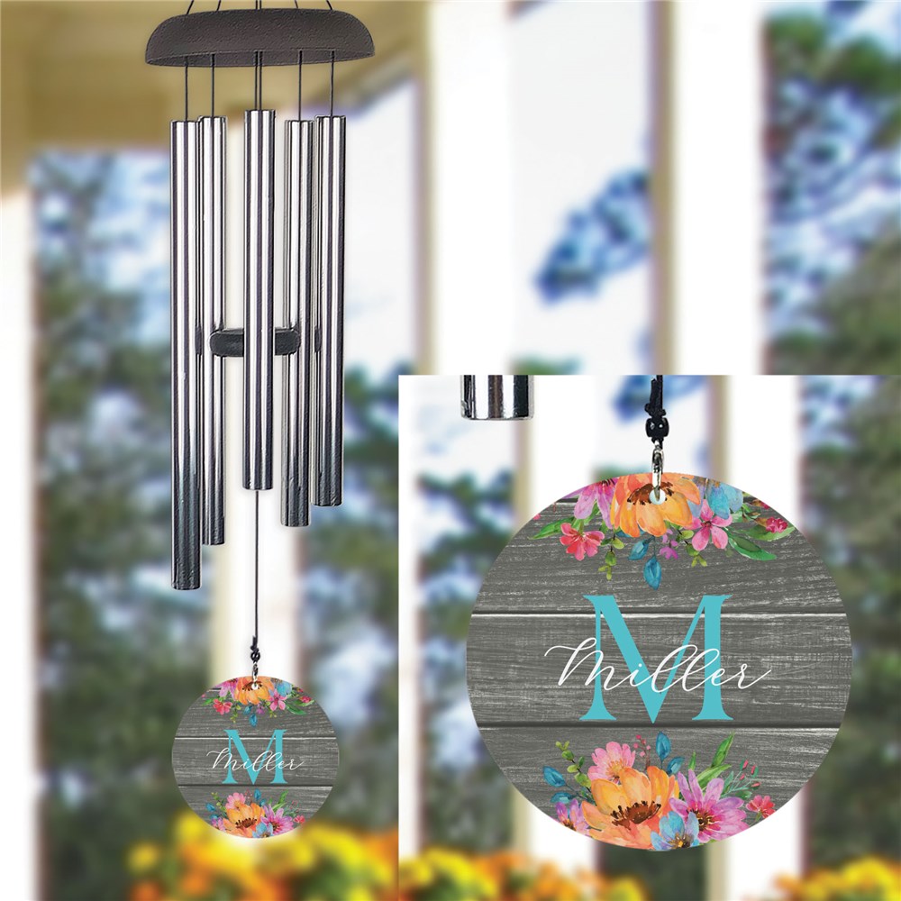 Personalized Wind Chime With Rustic Floral Design