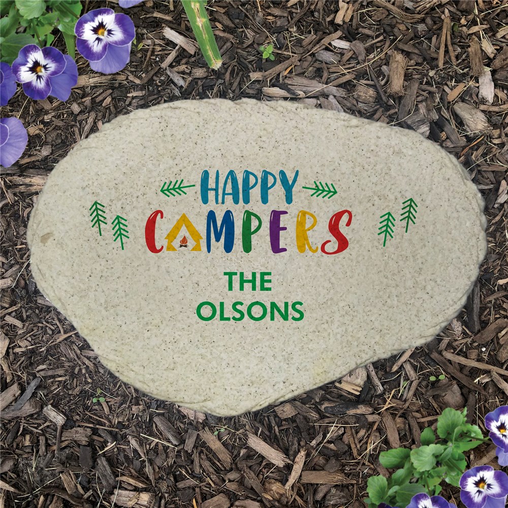 Personalized Happy Campers Flat Garden Stone