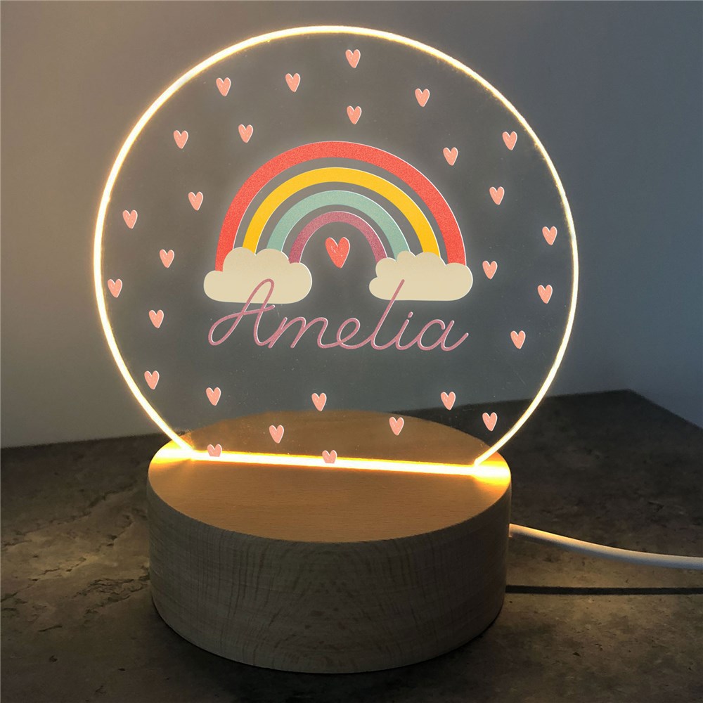 Personalized Rainbow & Hearts Round Custom LED Sign