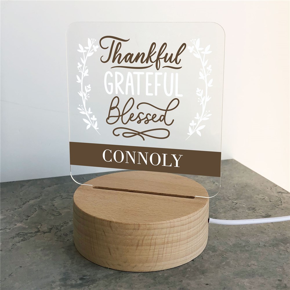 Personalized Thankful Grateful Blessed Square LED Light Up Sign