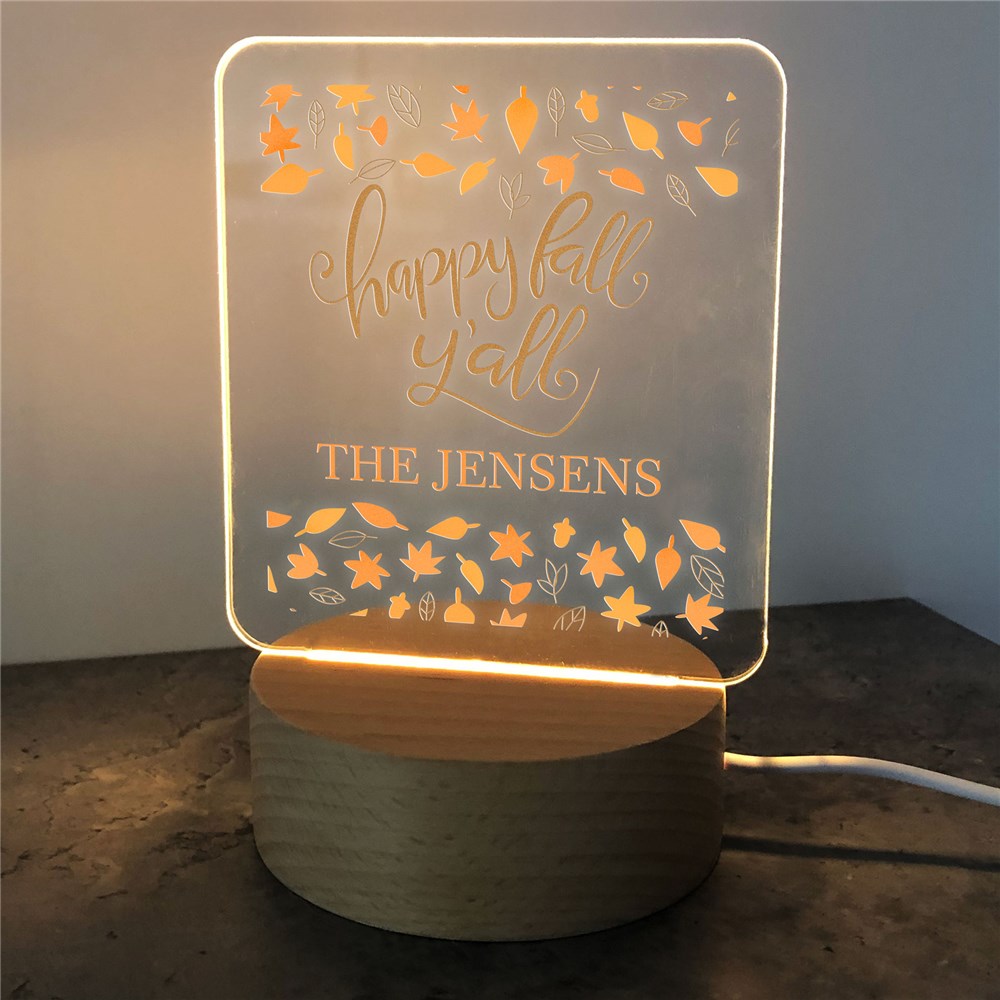 Personalized Happy Fall Y'all Square Light Up LED Sign
