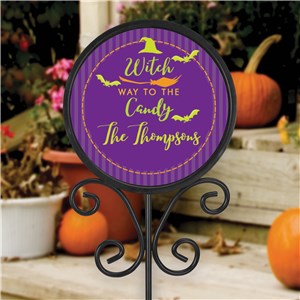 Witch Way To The Candy Funny Halloween Sign With Last Name