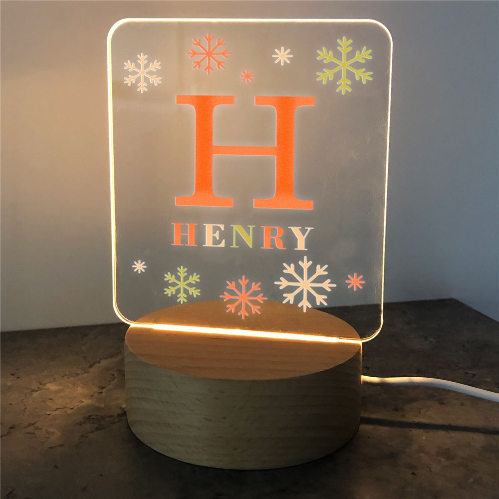 Personalized Snowflake Initial Square Light Up Sign