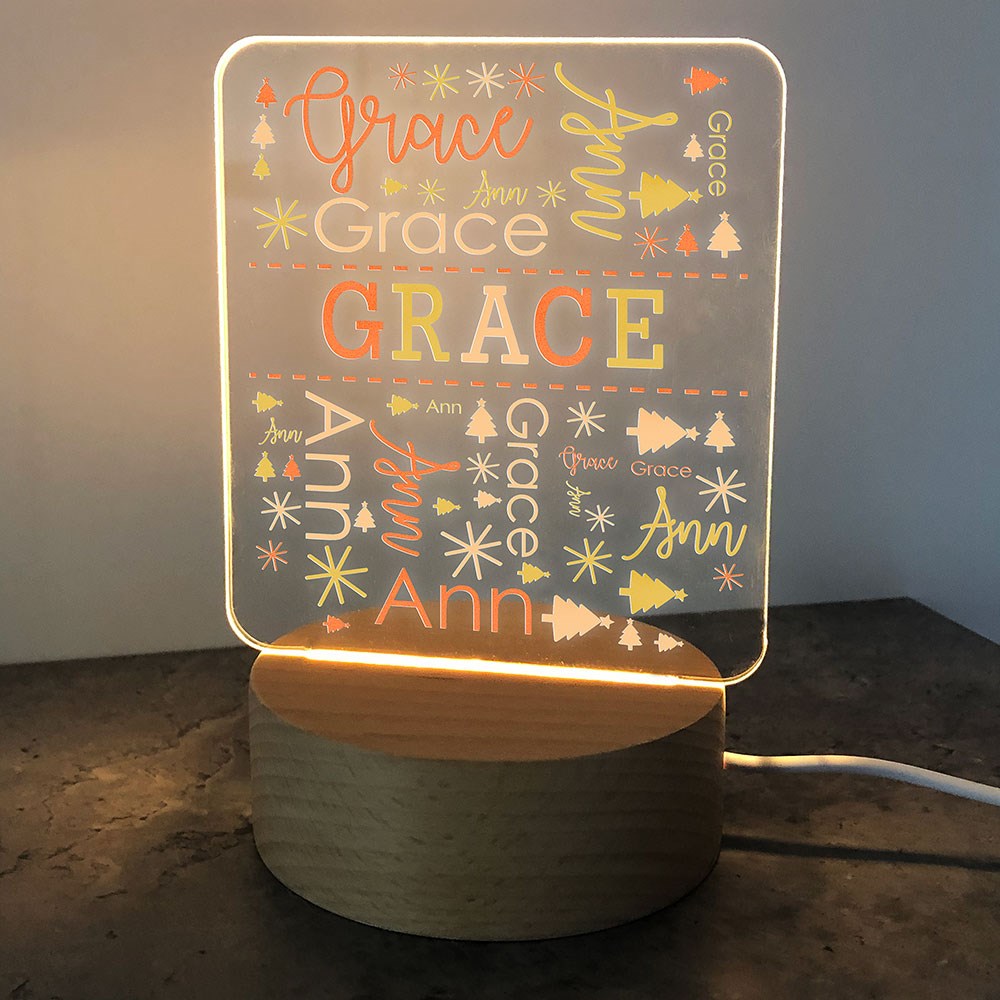 Personalized Christmas Name Word Art Square LED Sign