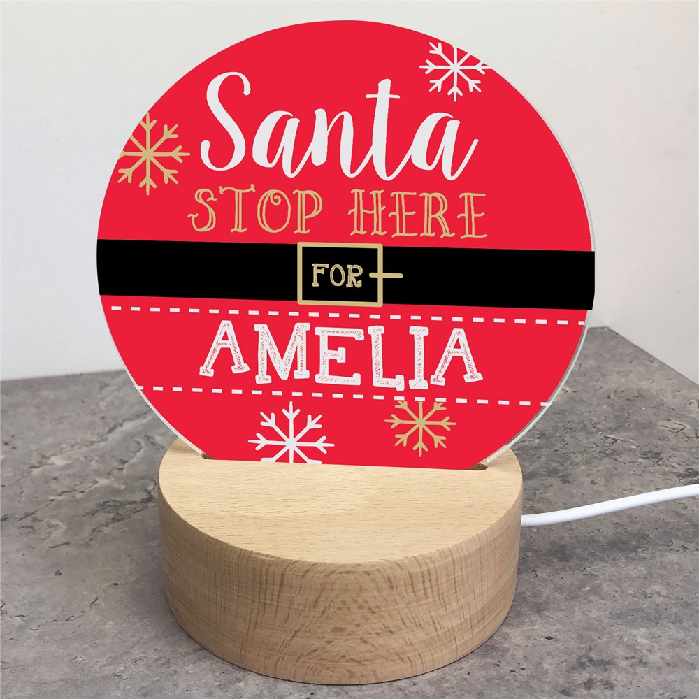 Personalized Santa Stop Here Round Light Up Sign