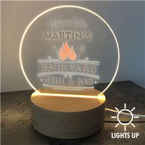 Personalized Backyard Bar & Grill Round LED Sign