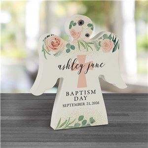 Custom Floral Glitter Cross Angel Sign