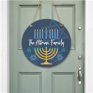 Hanging Menorah Wall Sign Personalized With Family Name