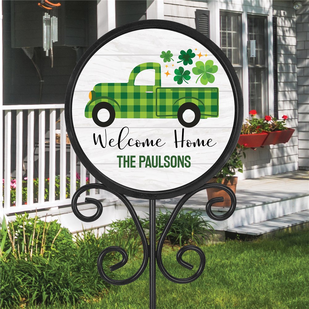 Personalized Green Plaid Truck Round Magnetic Sign Set