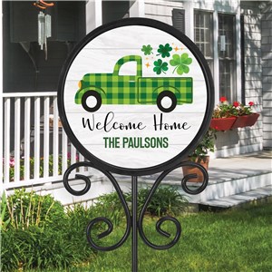 Green Shamrock Plaid Truck Round Magnetic Sign Set
