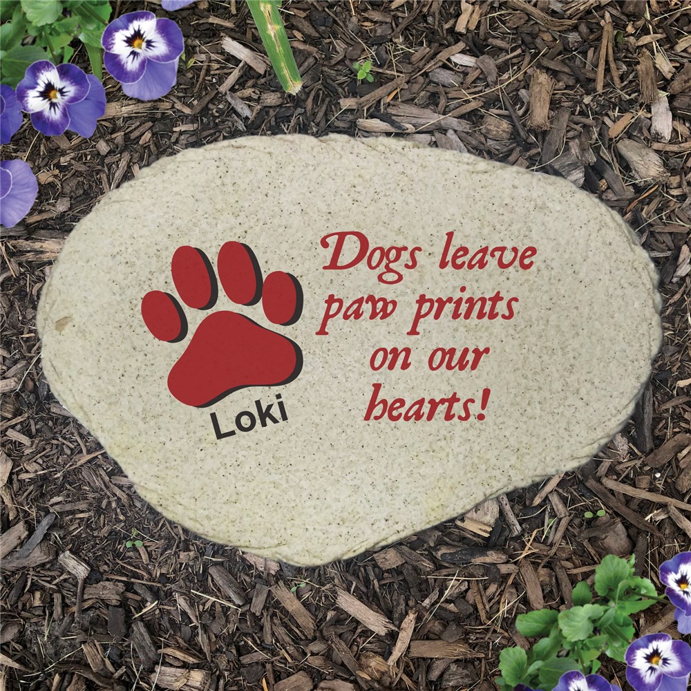 Personalized Paw Prints on Our Hearts Flat Garden Stone