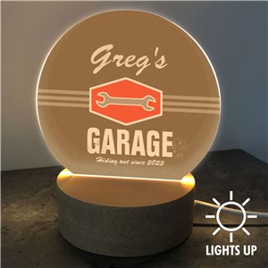 Personalized My Garage Round Light Up Sign