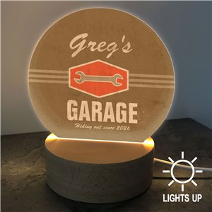 Personalized My Garage Round Light Up Sign