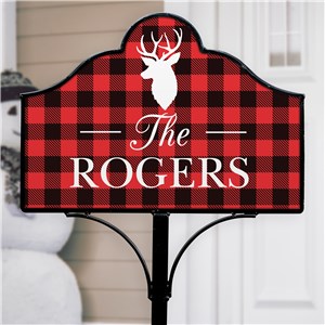 Red Plaid Home Decor | Personalized Deer House Sign