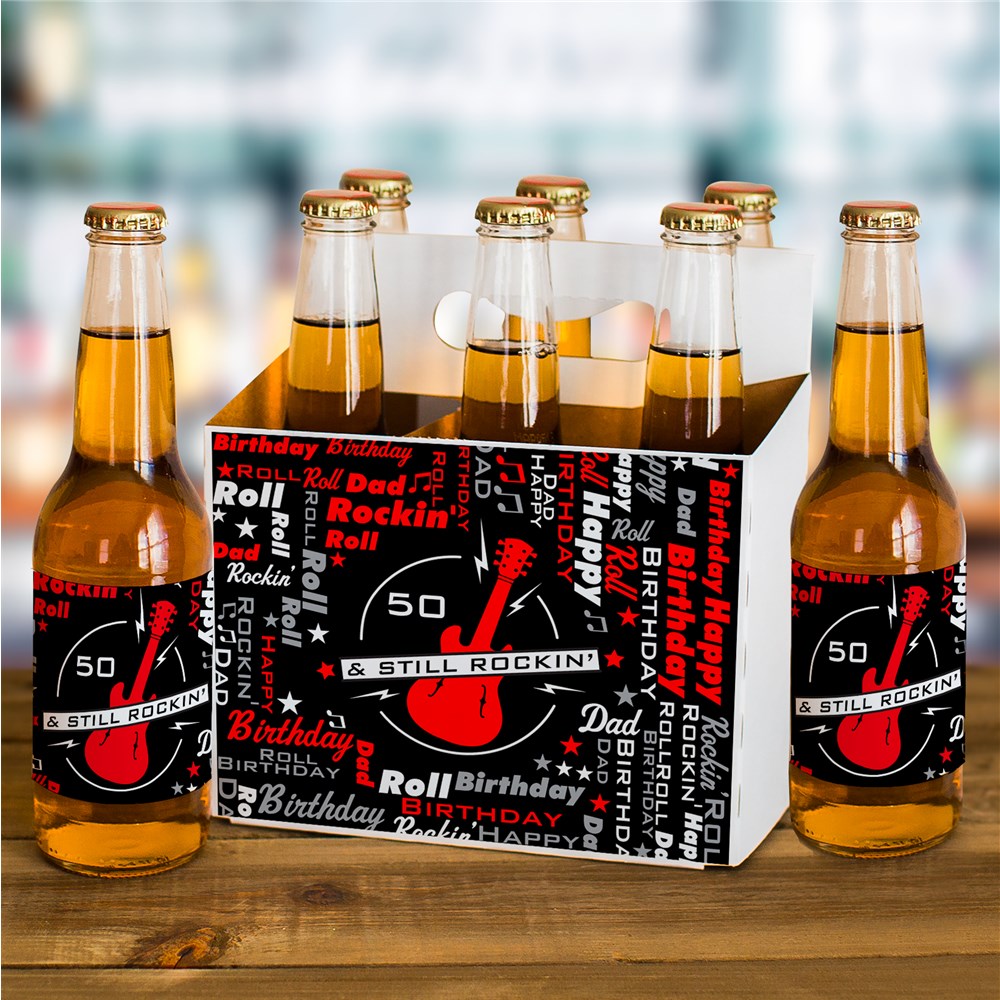 Personalized Still Rockin' Word Art Beer Labels and Carrier Set