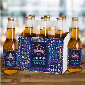 Personalized Looking Good Birthday Word Art Beer Labels and Carrier Set