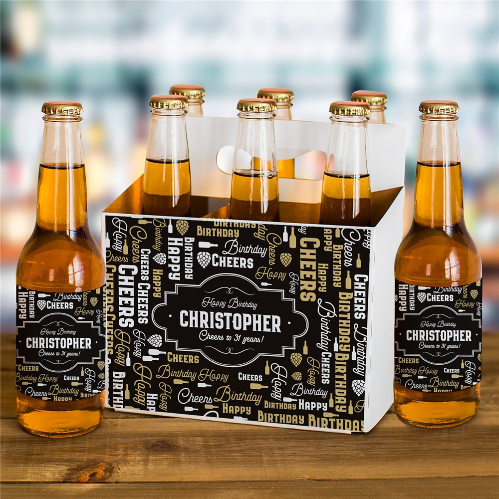 Personalized Cheers to You Word Art Beer Labels and Carrier Set