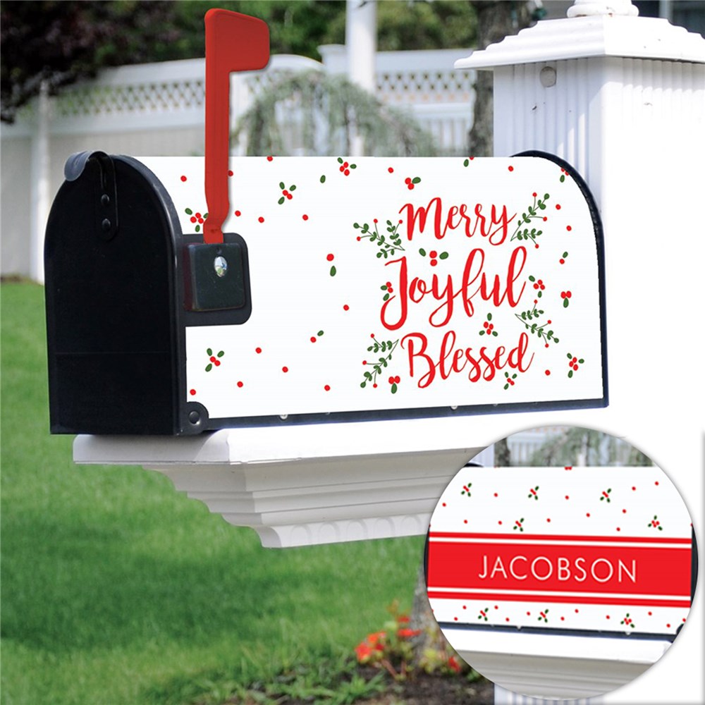 Personalized Merry Joyful Blessed Christmas Mailbox Cover