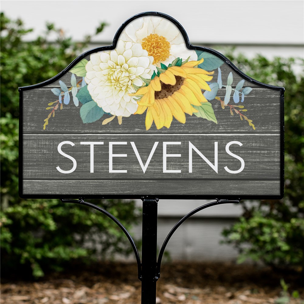 Personalized Wood & Floral Magnetic Yard Sign