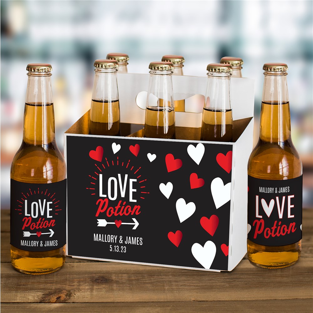 Personalized Love Potion Beer Carrier And Labels Set 